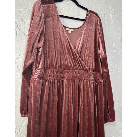 Knox Rose Long Sleeve Velvet A-Line Rose Pink Dress Size XXL Boho - Picture 2 of 9